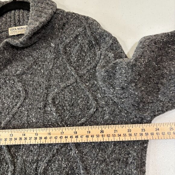 Luca Nobili Fisherman Sweater Men L Wool Blend Gray Shawl Cable Knit Grandpa - Picture 5 of 8